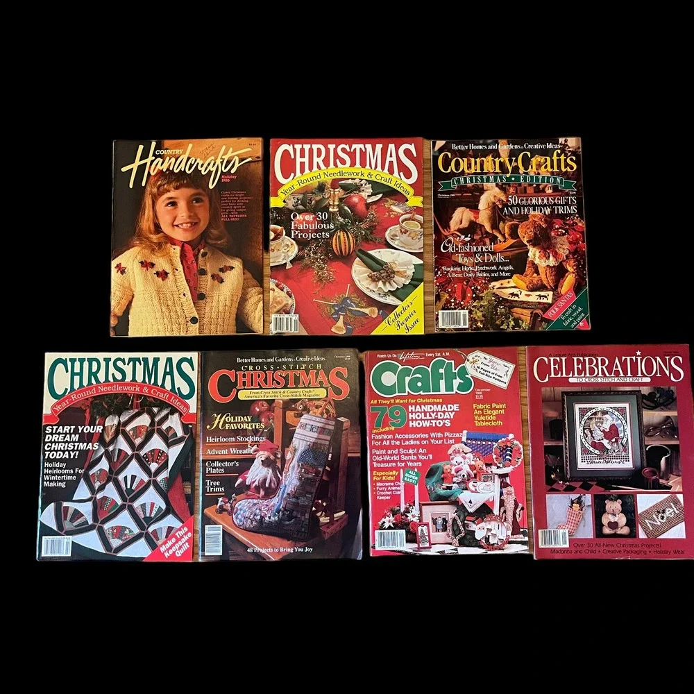 Christmas Cross Stitch Quilt Craft Pattern Books Magazines Vintage Mix Lot of 7